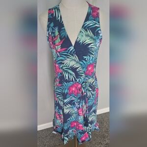 Tommy Bahama Navy Blue Tropical Floral Wrap One-Piece